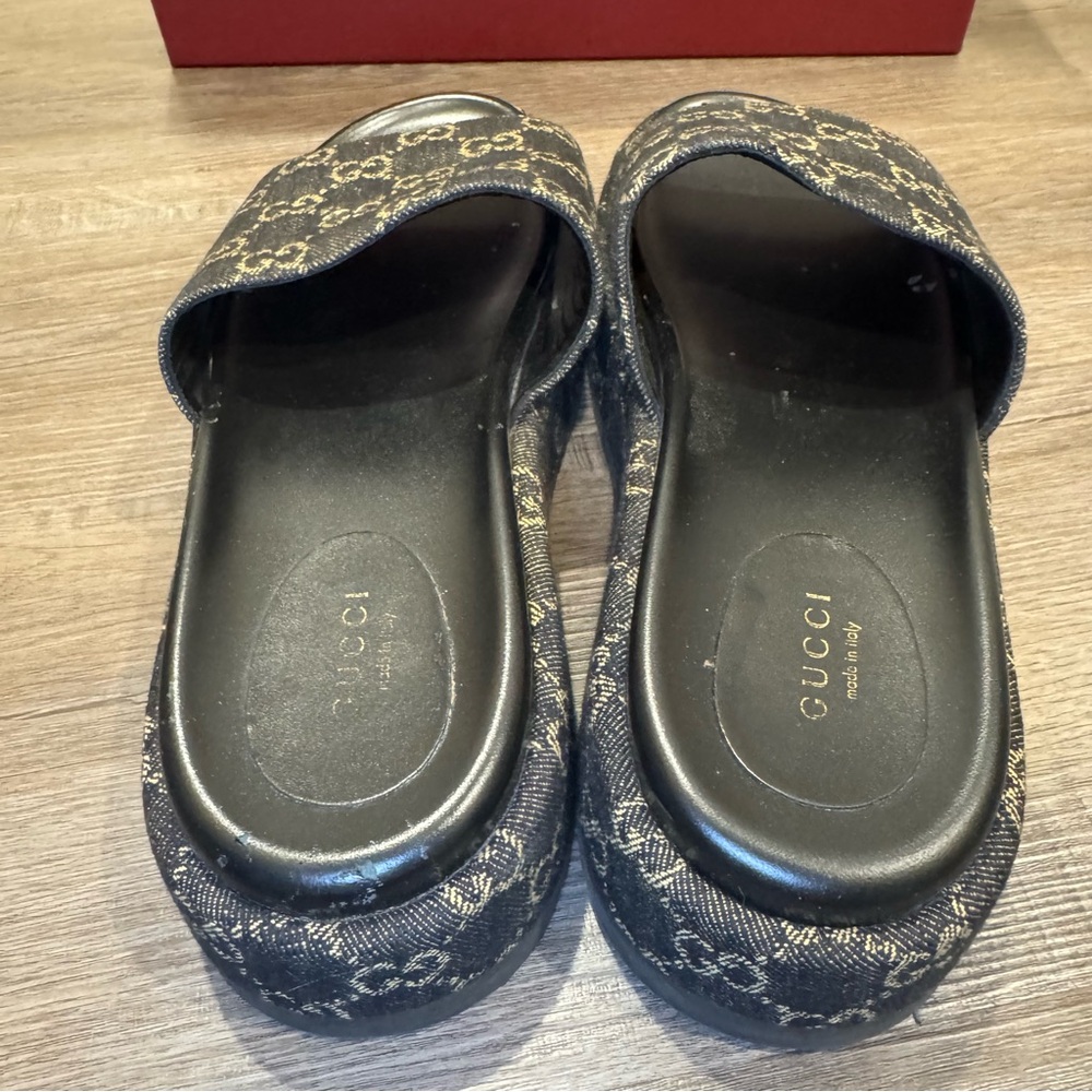 Gucci GG Monogram Canvas Denim Platform Slide Sandals - Picture 7 of 15